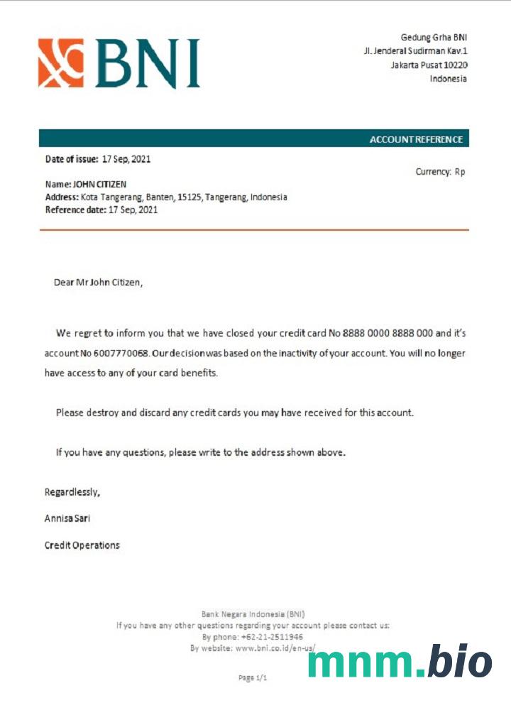 Przykład zamknięcia Banku Indonezji Negara w formatach Word i PDF